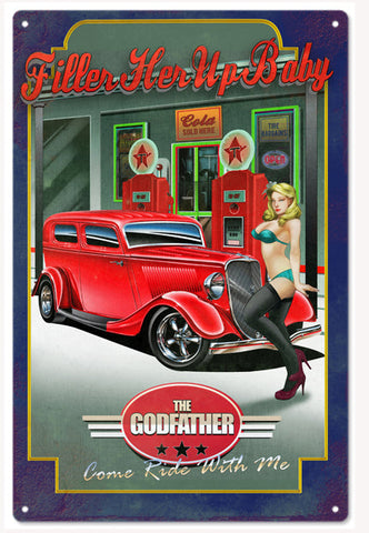 Vintage The Godfather Hot Rod Metal Sign