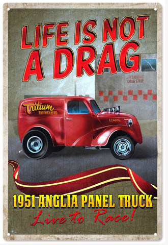Red Vintage 1951 Anglia Panel Truck Metal Sign