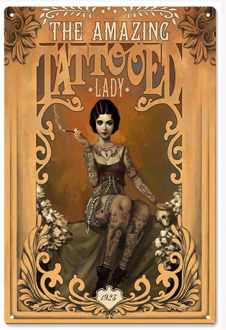 Tattoo Lady Circus Metal Sign