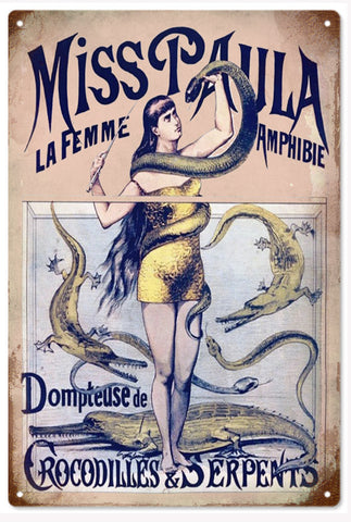 Miss Paula La Femme Amphibie Circus Metal Sign