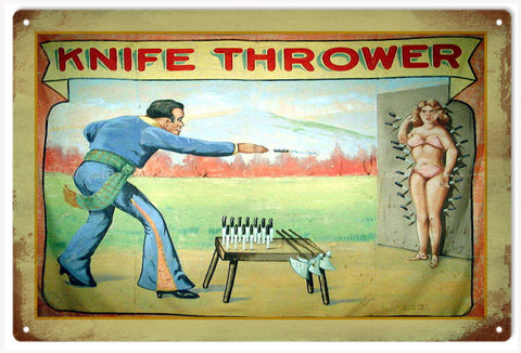 Knife Thrower Circus Metal Sign