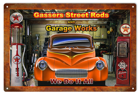 Vintage Gassers Street Rods Hot Rod Metal Sign