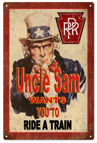 Uncle Sam Wants you to Ride a Train Metal Sign