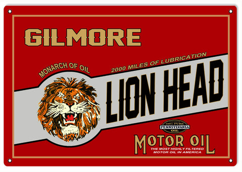 Gilmore Lion Head Motor Oil Metal Sign