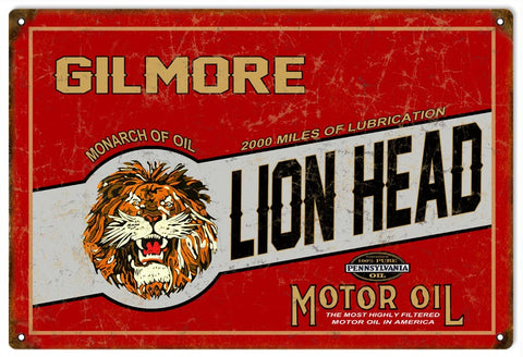 Vintage Gilmore Lion Head Motor Oil Metal Sign