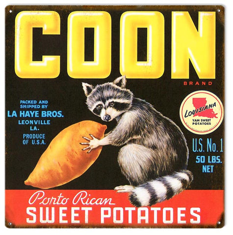 Vintage Coon Sweet Potatoe Metal Sign