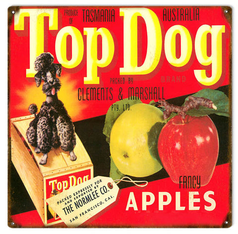 Vintage Top Dog Apple Produce Metal Sign