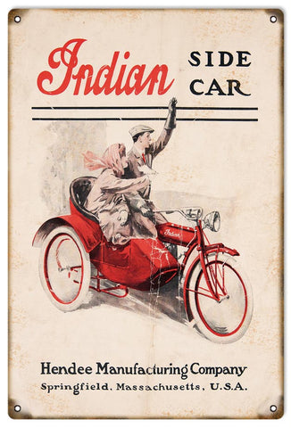 Vintage Indian Side Car Motorcycle Metal Sign