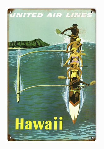 Vintage United Airlines Hawaii Metal Sign