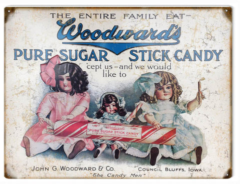 Vintage Woodwards Stick Candy Metal Sign