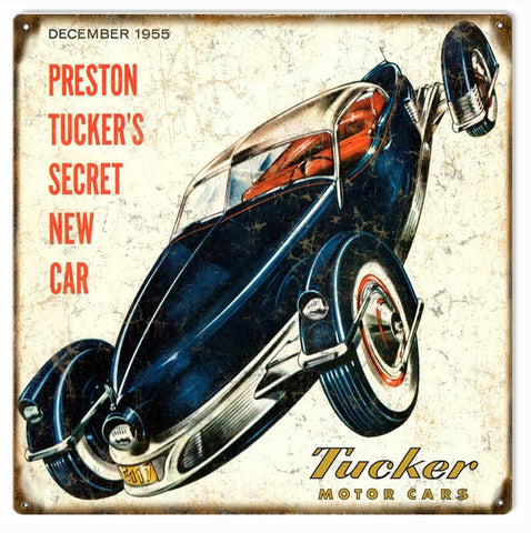 Vintage Preston Tucker Automobile Metal Sign