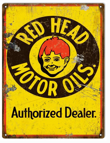 Vintage Red Head Motor Oil Metal Sign