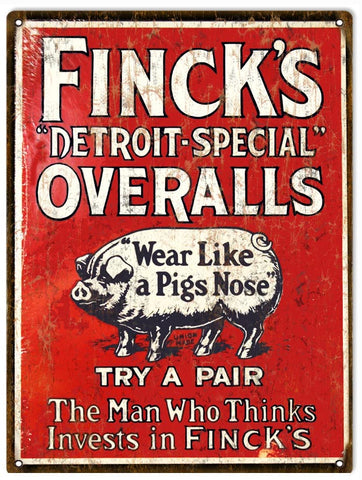 Vintage Fincks Overalls Metal Sign