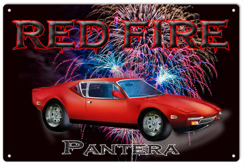 Red Fire Pantera Hot Rod Garage Metal Sign