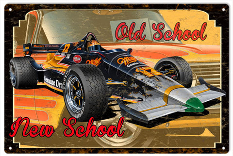 Vintage Old School New School Hot Rod Metal Sign
