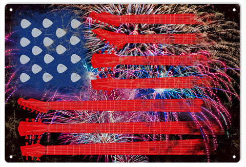 Vintage U.S.A Guitar Flag Vintage U.S.A. Guitar Flag Metal Sign