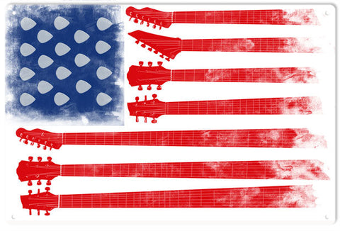 Guitar U.S.A. Flag Metal Sign