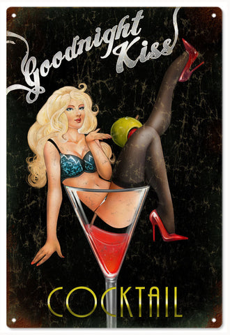 Goodnight Kiss Pin Up Girl Vintage Metal Sign