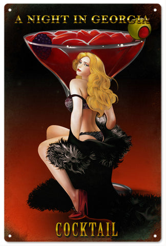 Vintage A Night In Georgia Pin Up Girl Metal Sign