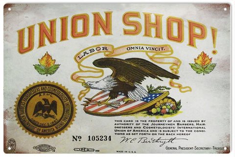 Vintage Union Shop Barber Metal Sign