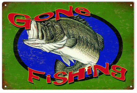 Vintage Gone Fishing Metal Sign