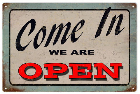 Vintage Come In We Are Open Bar Metal Sign