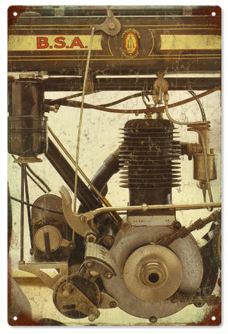 Vintage B.S.A. Motorcycle Engine Metal Sign