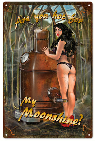 Vintage Moonshine Pin Up Girl Metal Sign