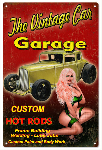 Vintage Car Garage Pin Up Girl Hot Rod Metal Sign