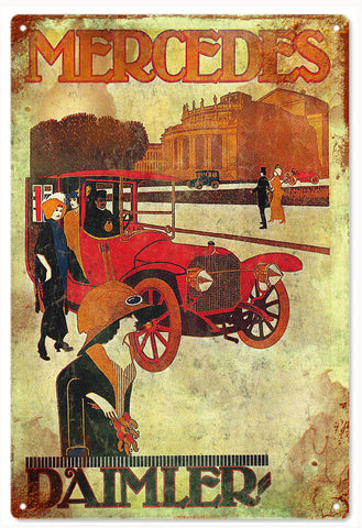 Vintage Mercedes Daimler Automobile Metal Sign