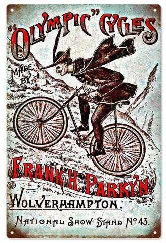 Vintage Olympic Cycles Red And Black Bicycle Metal Sign
