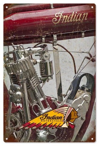 Vintage Indian Motorcycle Engine Metal Sign