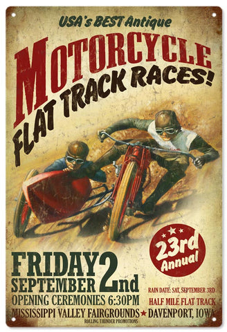 Vintage Motorcycle Flat Track Races Metal Sign