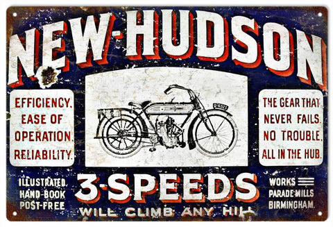 Vintage New Hudson Bicycle Metal Sign
