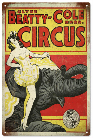 Vintage Clyde Beatty Cole Bros Circus Metal Sign