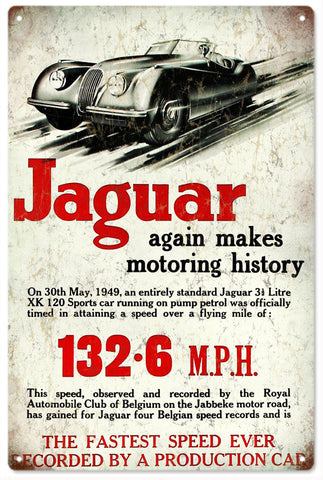Vintage Jaguar Automobile Metal Sign