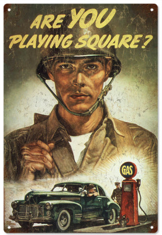 Vintage Are You Playing Square Military Metal Sign