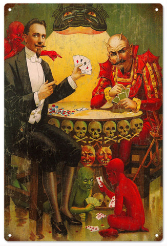 Vintage Scull Magician Metal Sign