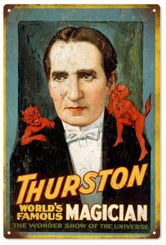 Vintage Thurston World Famous Magician Metal Sign