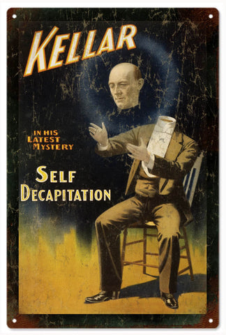 Vintage Kellar Decapitation Magician Metal Sign