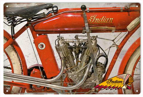 Vintage Indian Motorcycle Engine Metal Sign