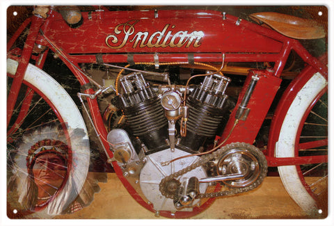 Vintage Indian Motorcycle Engine Metal Sign
