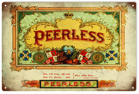Vintage Peerless Cigar Metal Sign