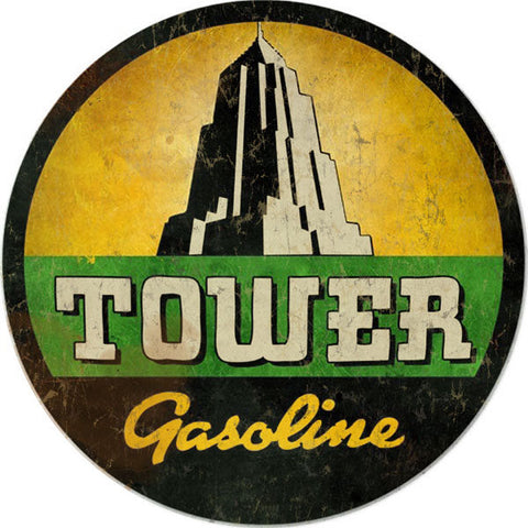 Vintage Tower Gasoline Metal Sign