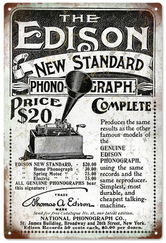 Vintage The Edison Phonograph Metal Sign