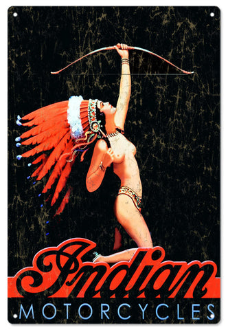 Vintage Indian Girl Motorcycle Metal Sign