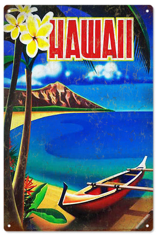 Vintage Old Hawaiian Waikiki Metal Sign