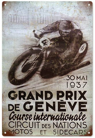 Vintage Grand Prix Motorcycle Metal Sign