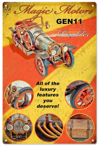 Vintage Magic Motors Roadster Metal Sign
