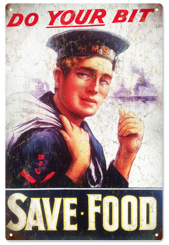 Vintage Save Food Metal Sign